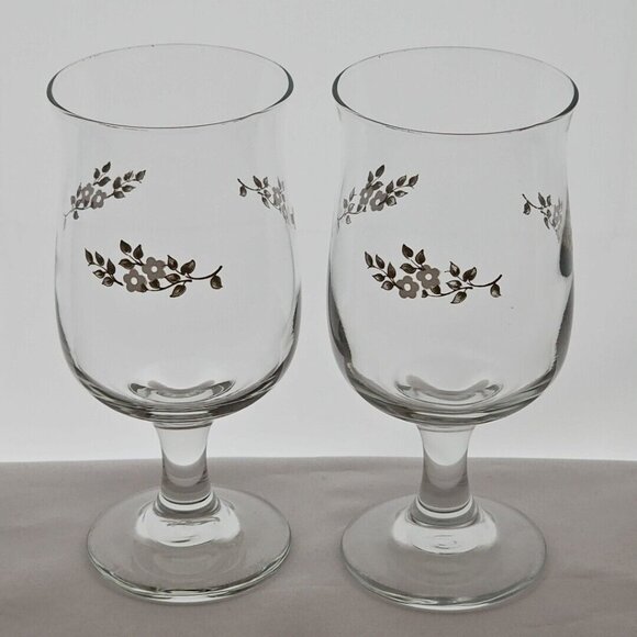2 Pfaltzgraff Heirloom Water Goblets Wine Glasses 6.5" grey  white floral 12oz - Picture 4 of 9